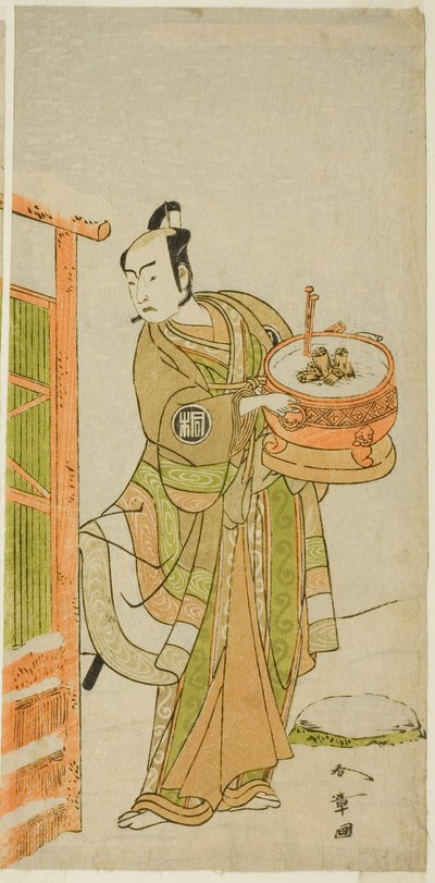 Skuespilleren Arashi Sangoro II som Ito Kuro forklædt som Banta i skuespillet Izu-goyomi Shibai no Ganjitsu, opført på Morita Theatre i den ellevte måned, 1772 af Katsukawa Shunsho