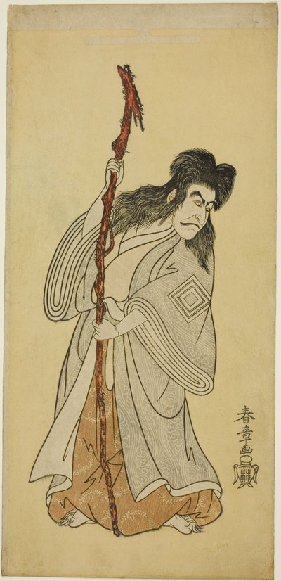 Skuespilleren Ichikawa Danjuro IV muligvis som Tenjiku Tokubei i stykket "Tenjiku Tokubei drejer roret mod hjem (Tenjiku Tokubei Kokyo no Torikaji)" opført på Nakamura-teatret i den ottende måned, 1768 af Katsukawa Shunsho