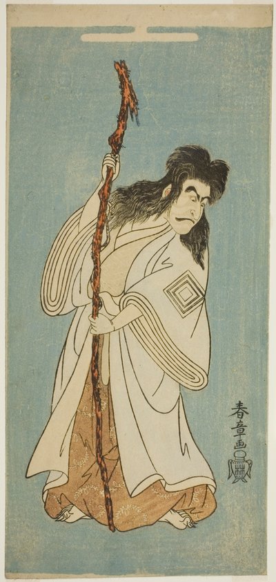 Skuespilleren Ichikawa Danjuro IV muligvis som Tenjiku Tokubei i stykket "Tenjiku Tokubei vender roret mod hjem (Tenjiku Tokubei Kokyo no Torikaji)" opført på Nakamura Theatre i den ottende måned, 1768 af Katsukawa Shunsho