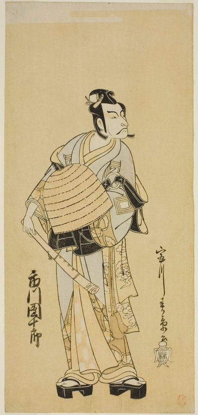 Skuespilleren Ichikawa Danjuro V som Soga no Goro forklædt som en Komuso i stykket Sakai-cho Soga Nendaiki, opført på Nakamura Theatre i den første måned, 1771 af Katsukawa Shunsho