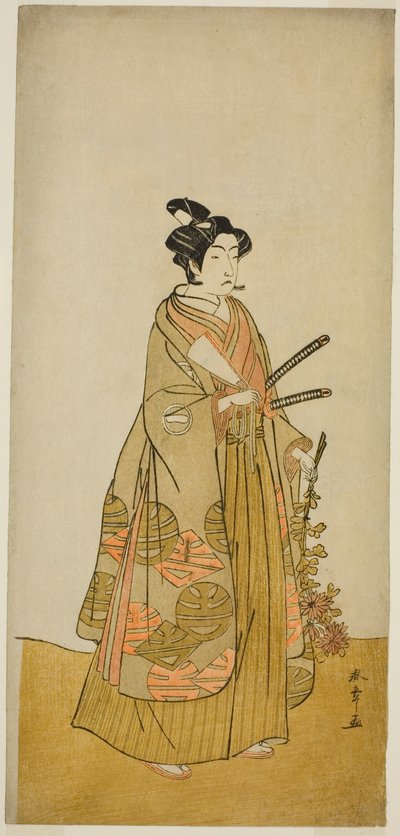 Skuespilleren Ichikawa Monnosuke II som Kichisaburo, Temple Page of Kichijo-ji, i stykket Sono Kyodai Fuji no Sugatami, opført på Morita Theatre i den anden måned, 1776 af Katsukawa Shunsho