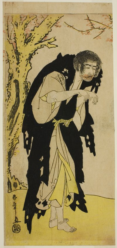 Skuespilleren Ichikawa Monnosuke II som den frafaldne munk Zenjibo forklædt som Dainichibo i skuespillet Edo no Fuji Wakayagi Soga, opført på Nakamura Theatre i den første måned, 1789 af Katsukawa Shunsho