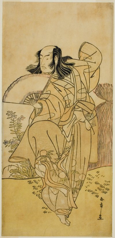 Skuespilleren Ichikawa Yaozo III som Kusunoki Uraminosuke forklædt som en hanræv fra Tsukamoto (?), i skuespillet Kumoi no Hana Yoshino no Wakamusha (?), opført på Nakamura Theatre (?) i den ellevte måned, 1786 (?) af Katsukawa Shunsho