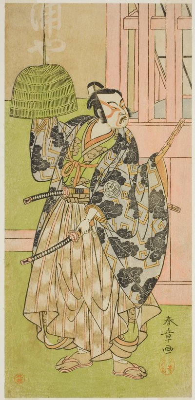 Skuespilleren Ichimura Uzaemon IX som Fuwa Banzaemon i skuespillet Keisei Nagoya Obi, opført på Ichimura Theatre i den ottende måned, 1771 af Katsukawa Shunsho