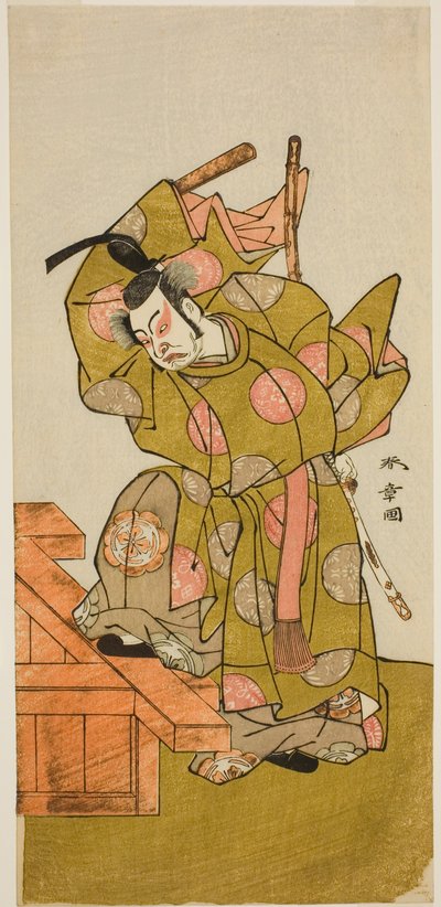 Ledsaget af Uzaemon Ichimura, Doctor X Som den ledsagende sorte mester Te Pay Den sorte mester af blomster og sne i form af Perfor med At Te Ichimura Gate th, 1776 af Katsukawa Shunsho
