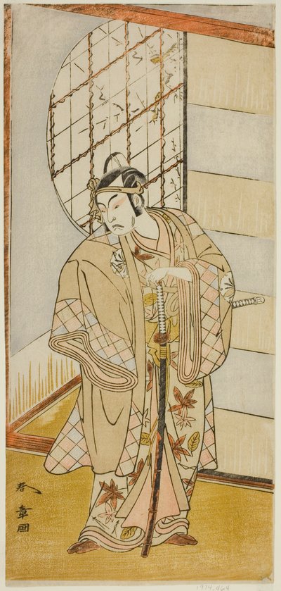 Skuespilleren Matsumoto Koshiro IV som Matsuo-maru i skuespillet Sugawara Denju Tenarai Kagami, opført på Nakamura Theatre i den niende måned, 1773 af Katsukawa Shunsho