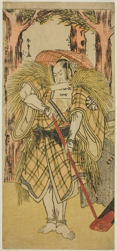Skuespilleren Nakamura Nakazo I som Hakamadare Yasusuke eller Watanabe no Tsuna (?) i stykket Shintenno Tonoi no Kisewata (?), opført på Nakamura Theatre (?) i den ellevte måned, 1781 (?) af Katsukawa Shunsho