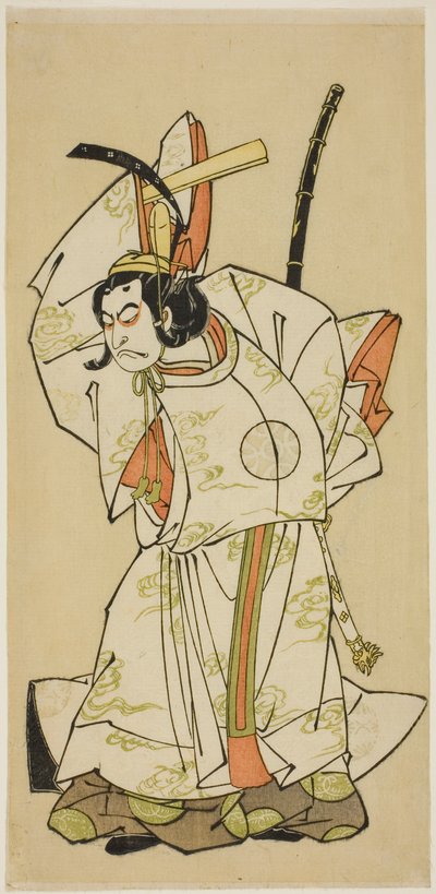Skuespilleren Nakamura Nakazo I som prins Koreakira (?) i skuespillet Gohiiki Kanjincho, opført på Nakamura Theatre i den ellevte måned, 1773 af Katsukawa Shunsho