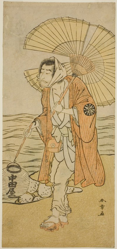 Skuespilleren Nakamura Nakazo I som den frafaldne munk Dainichibo i skuespillet Edo Meisho Midori Soga, opført på Morita Theatre i den første måned, 1779 af Katsukawa Shunsho
