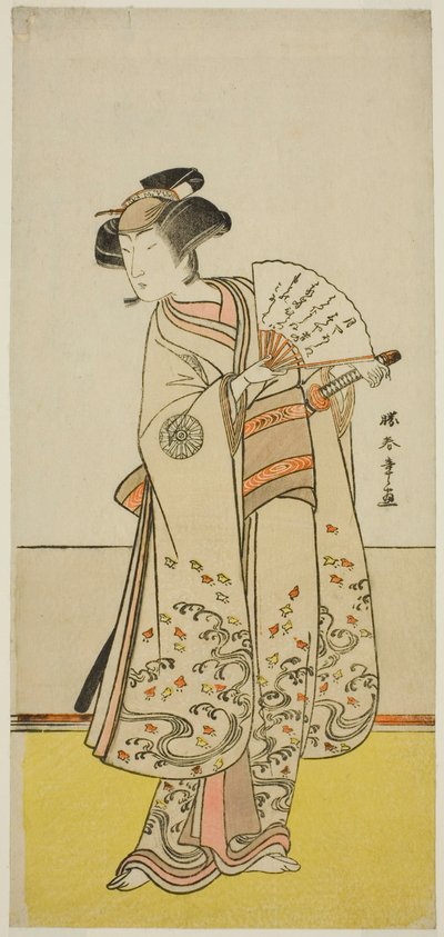 Skuespilleren Nakamura Noshio I som Oiso no Tora (?) i skuespillet Shida Yuzuriha Horai Soga (?), opført på Morita Theatre (?) i den første måned, 1775 (?) af Katsukawa Shunsho