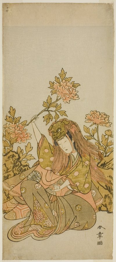 The Actor Nakamura Noshio I in a "Shak-kyo Odori" (Stone Bridge Dance), in the Play Onna Aruji Hatsuyuki no Sekai, Performed at the Morita Theater in the Eleventh Month, 1773 af Katsukawa Shunsho