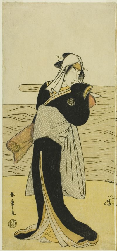 Skuespilleren Nakamura Riko I som Hanako, Koshiba Kamons datter, forklædt som en Yotaka (lavklasseprostitueret), i skuespillet Kotobuki Banzei Soga, opført på Ichimura Theatre i den femte måned, 1783 af Katsukawa Shunsho