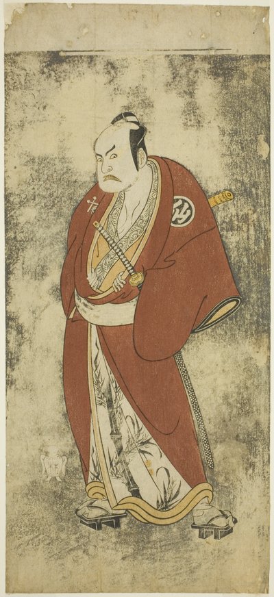 Skuespilleren Nakamura Sukegoro II som Kaminari Shokuro i Joruri "Gonin Otoko" (Fem ridderlige almue), spillede som en akt i Ayatsuri Kabuki Ogi (Mastery of the Fan in Kabuki), opført på Nakamura Theatre fra den tyvende dag i Syvende af Katsukawa Shunsho