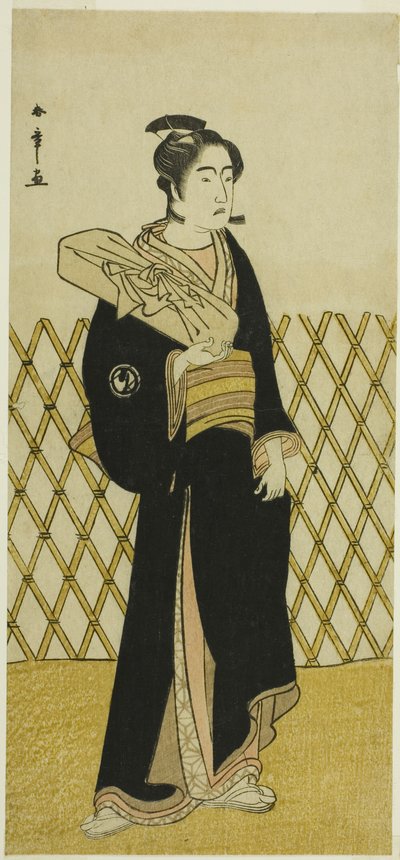 Skuespilleren Sawamura Sojuro III som frisøren Jirokichi i skuespillet Shida Choja-bashira, opført på Nakamura Theatre i den ottende måned, 1781 af Katsukawa Shunsho