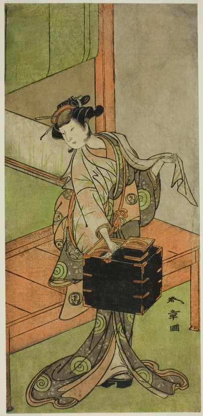 Skuespilleren Yamashita Kinsaku II som Miyagino forklædt som frisør i skuespillet Kosode-gura no Tekubari, opført på Morita Theatre i den anden måned, 1772 (?) af Katsukawa Shunsho