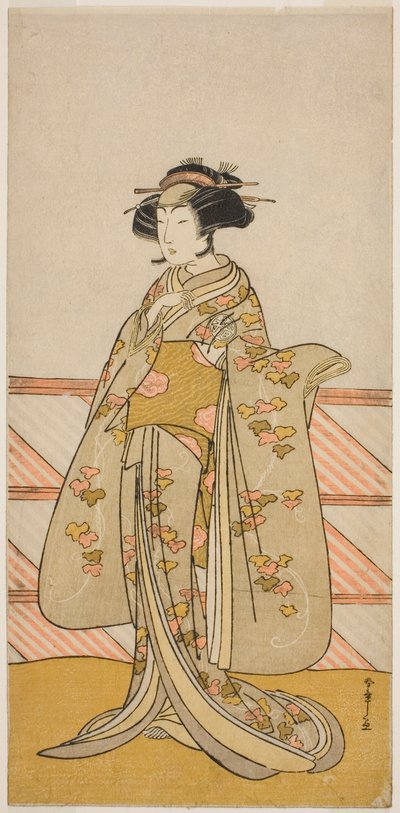 Skuespilleren Yoshizawa Iroha I som Tamamo no Mae (?) i stykket Sakuya Kono Hana no Kaomise (?), opført på Nakamura Theatre (?) i den ellevte måned, 1776 (?) af Katsukawa Shunsho