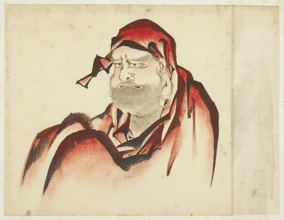 Red-Robed Daruma, ca. 1815-1849 (blæk og farve på papir) af Katsushika (school of) Hokusai