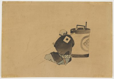 Siddende ledsager ryger ved en lampe, ca. 1850 (blæk og farve på papir) af Katsushika (school of) Hokusai