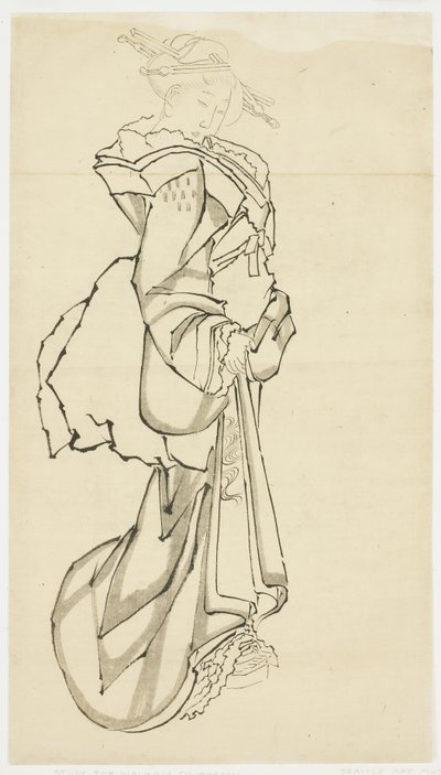 Walking Courtesan (studie), ca. 1815-1849 (blæk på papir af Katsushika (school of) Hokusai
