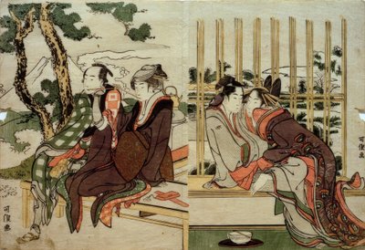 Azuma og Yogoro i den gamle sne. Koman og Yosaku i solnedgangen af Katsushika Hokusai