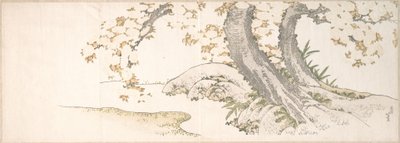 Blomstrende kirsebærtræer ved en bæk af Katsushika Hokusai