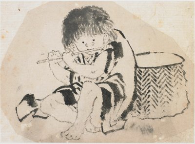 Dreng, der spiller fløjte, Edo-periode, ca. 1840. af Katsushika Hokusai