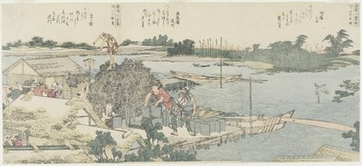Crane and Pine Field ved Shirahige, Taya ved Hashiba, 1775-1849 af Katsushika Hokusai