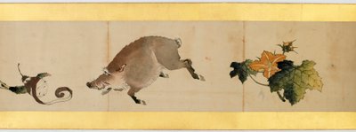 Detalje af Handscroll med diverse billeder, Edo Periode, 1839 blæk og farve på papir af Katsushika Hokusai