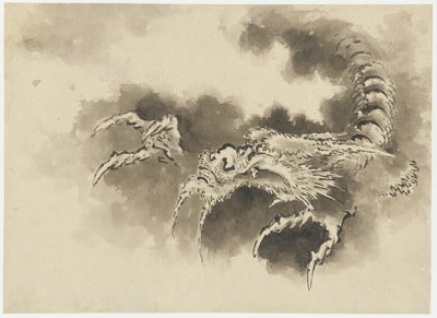 Drage, der dukker op fra skyer, Edo-periode (blæk på papir) af Katsushika Hokusai
