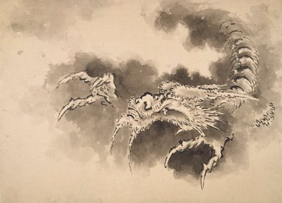 Drage, der dukker op fra skyer, Edo-periode, 1800-tallet. af Katsushika Hokusai
