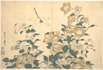 Vandnymfe og klokkeblomst af Katsushika Hokusai
