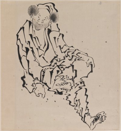 Tegning af en mand siddende med venstre ben hvilende over højre knæ (blæk på papir) af Katsushika Hokusai
