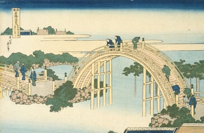 Drum Bridge of Kameido Tenjin Shrine fra serien Wonderous Views of Famous Bridges in All the Province, 1800-tallet (farvet træbloktryk) af Katsushika Hokusai