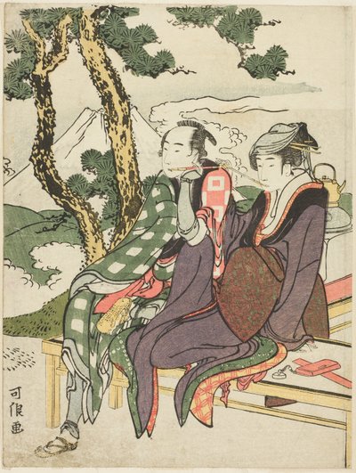 Evening Glow for Date no Yosaku og Seki no Koman, fra den unavngivne serie kendt som "Eight Views of Tragic Lovers (Michiyuki hakkei)" af Katsushika Hokusai