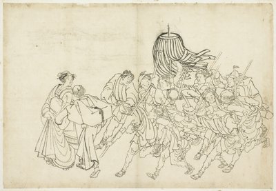 Brandmænd marcherer til deres festival, 1615-1868 (blæk på papir) af Katsushika Hokusai
