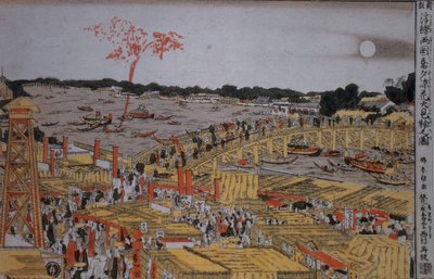 Fyrværkeri ved Ryogoku Bridge, ca. 1785 af Katsushika Hokusai