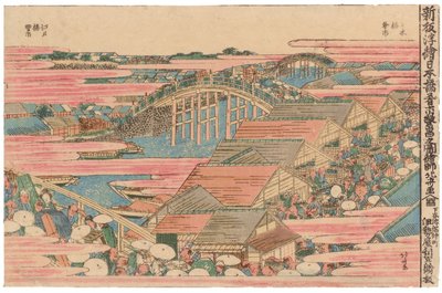 Fiskemarked ved floden i Edo ved Nihonbashi-broen af Katsushika Hokusai