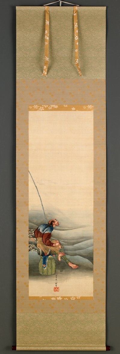 Fisherman, Edo Period, 1849 (blæk og farve på silke) af Katsushika Hokusai