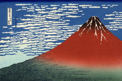 Fuji, Bjerge i klart vejr, fra "36 Views of Mount Fuji", pub. 1831 af Katsushika Hokusai