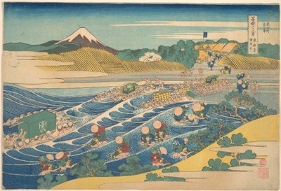 Fuji set fra Kanaya på Tōkaidō (Tōkaidō Kanaya no Fuji), fra serien »De 36 udsigter over Fuji« (Fugaku sanjūrokkei) af Katsushika Hokusai