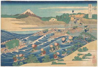 Fuji set fra Kanaya på Tōkaidō (Tōkaidō Kanaya no Fuji), fra serien »De 36 udsigter over Fuji« (Fugaku sanjūrokkei) af Katsushika Hokusai