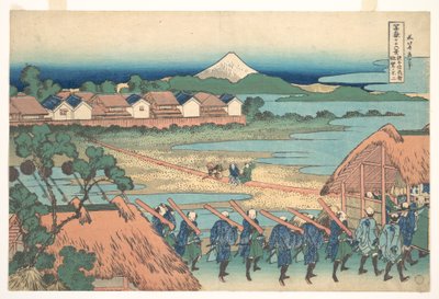 Fuji set i det fjerne fra forlystelseskvarteret Senju (Senju kagai yori chōbō no Fuji), fra serien »De 36 udsigter over Fuji« (Fugaku sanjūrokkei) af Katsushika Hokusai