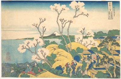 Fuji set fra Gotenyama ved Shinagawa på Tōkaidō (Tōkaidō Shinagawa Gotenyama no Fuji), fra serien »De 36 udsigter over Fuji« (Fugaku sanjūrokkei) af Katsushika Hokusai