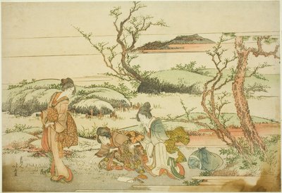Indsamling af forårsgrønt fra albummet "Fuji in Spring (Haru no Fuji)" af Katsushika Hokusai