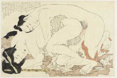 Gift kvinde med elsker Adonis-planten (serietitel) Fukujuso (serietitel) af Katsushika Hokusai
