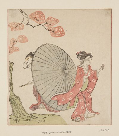 Hide and Seek (træbloktryk i farver) af Katsushika Hokusai