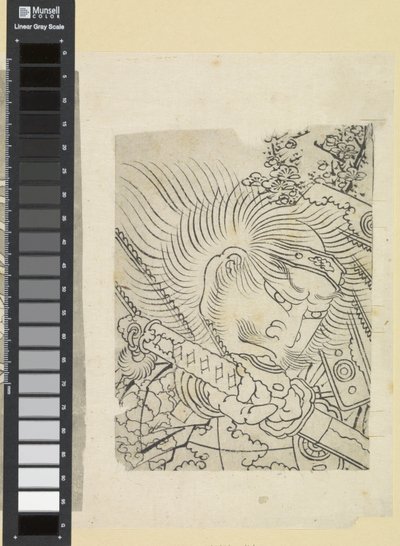 Hovedet af en samurai under kirsebærblomst af Katsushika Hokusai