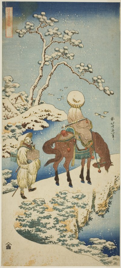 Horseman in Snow, fra serien "A True Mirror of Japanese and Chinese Poems (Shiika shashin kyo)" af Katsushika Hokusai