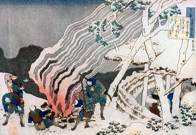 Jægere ved en brand i sneen, c1835. af Katsushika Hokusai