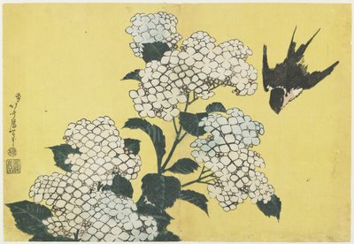 Hortensia og svale, ca. 1832 af Katsushika Hokusai